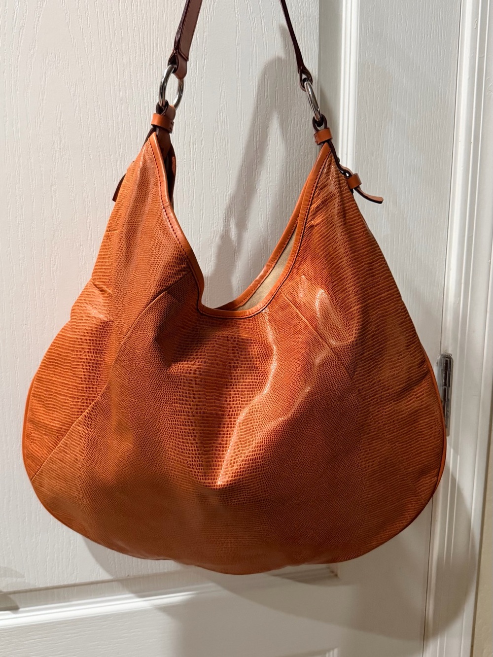 Banana Republic Lucia Lizard Orange Leather Oversized Hobo bag